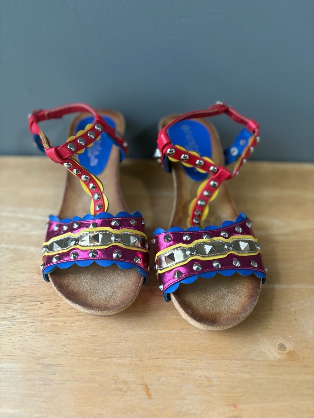 Patrizia Colorful Studded Wedge Sandals Size 37 EU Boho Festival Ankle Strap - Picture 2 of 9